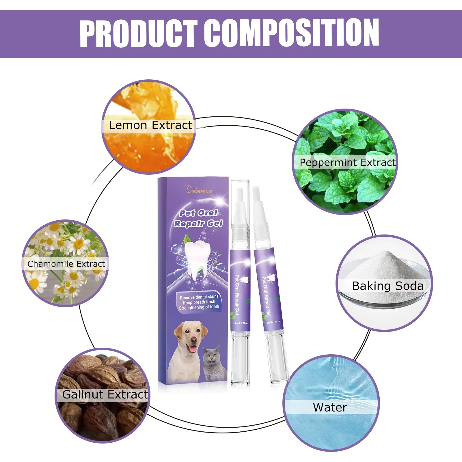 Pet Oral Repair Gel Deep Cleaning of Dogs and Cats Tooth Stains and Oral Cleaning Care