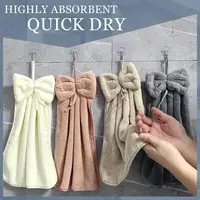 Hand Towel Household Bow Hanging Type Absorbent Towels Kitchen Wipe Handkerchief Solid Color Kitchen Supplies 2