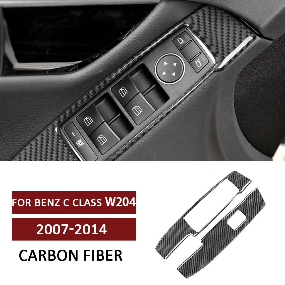 

2pcs Car Window Lifter Switch Control Panel Trim Sticker for Mercedes Benz C Class W204 2007-2014 Carbon Fiber Auto Accessories