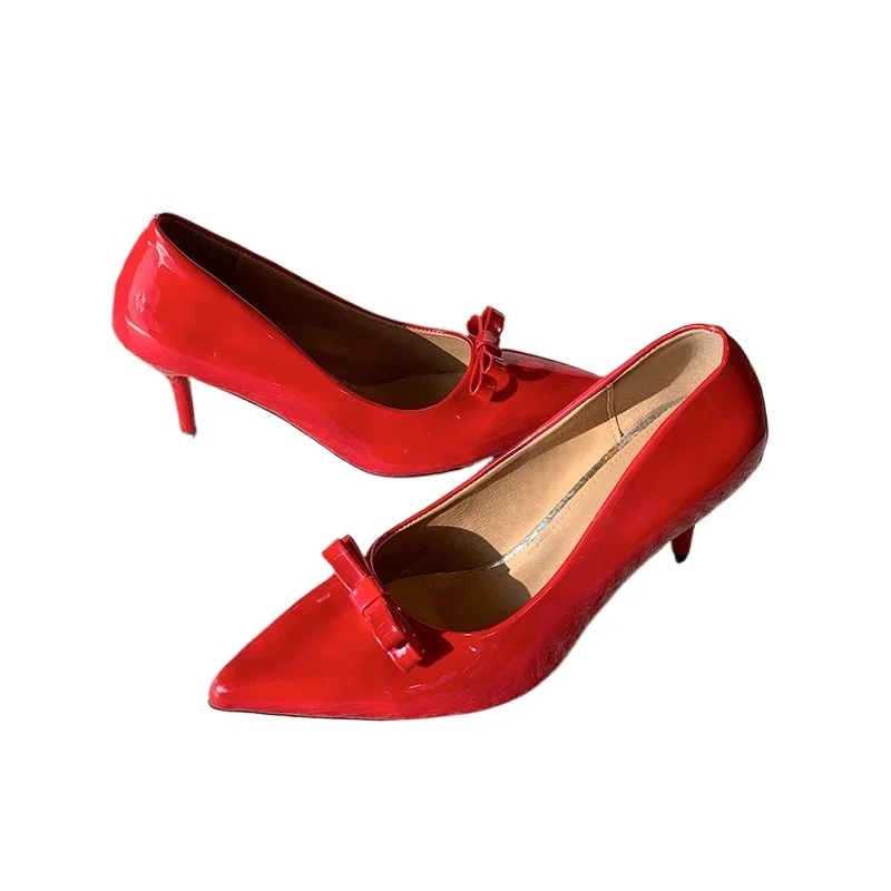 2025 Brand Ladies Shoes Slip on Women's High Heels Fashion Dress Pumps Women Bow Tie Pointed Toe Shallow Thin Heels Shoes Women 6