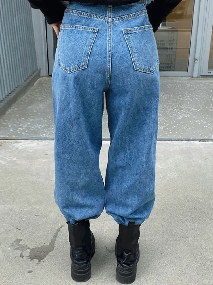 Irregular Button Jeans Straight Wide Leg Pantalones Mujer High