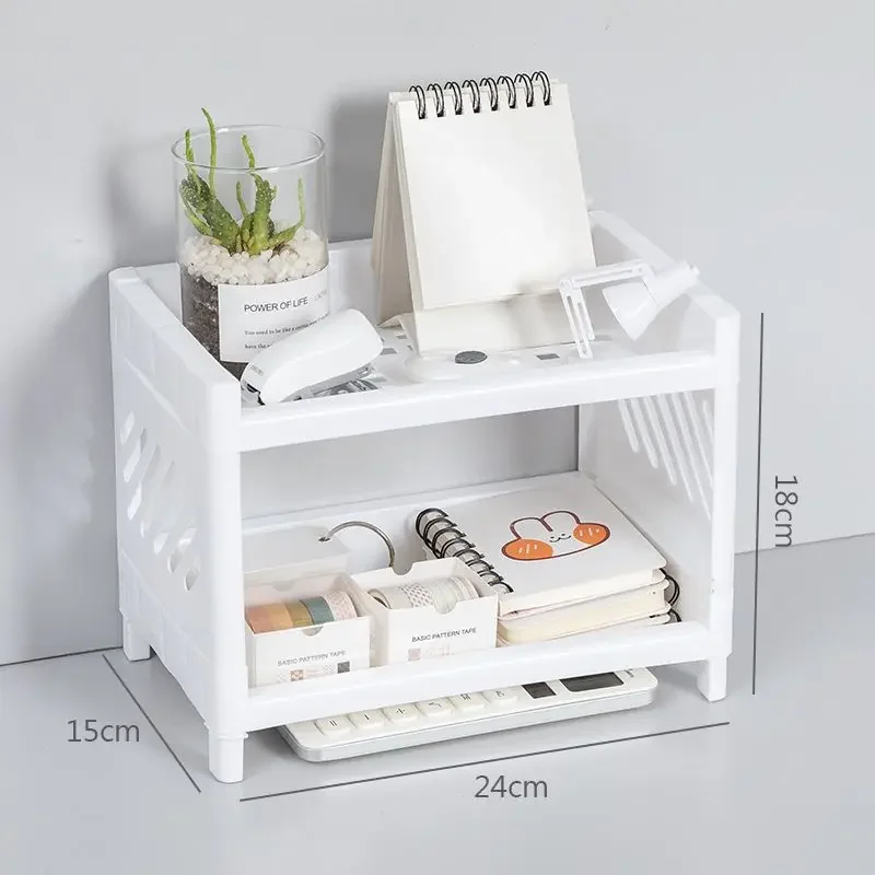 Storage Racks 1PC PP Desktop Double Layer Storage Rack Rectangular White Organizing Student Desk Office Cosmetics Stationery