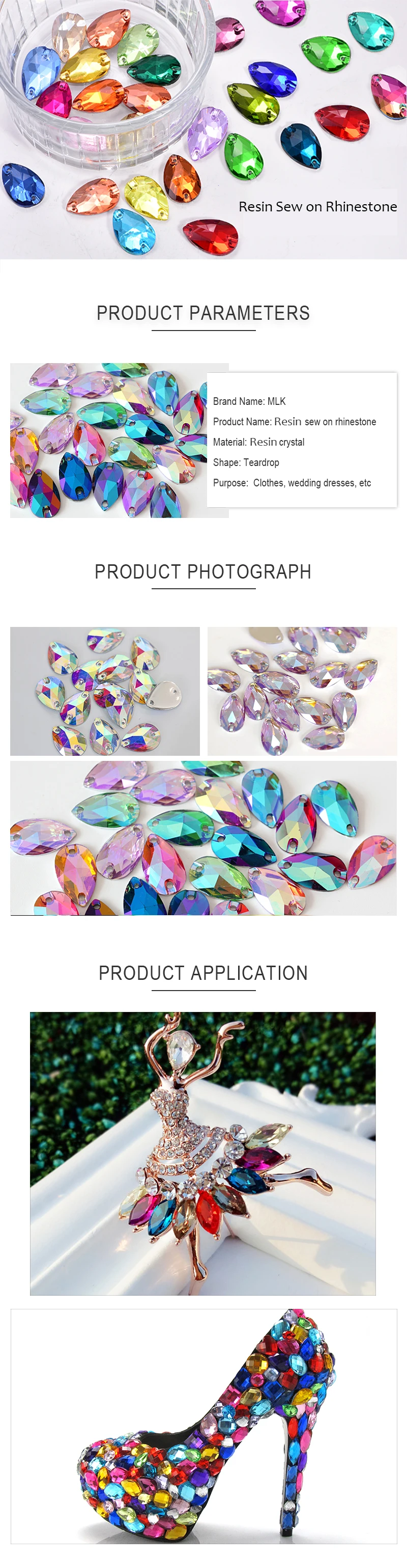 Description Picture 2 of itemMix Color Resin Teardrop Sew On Rhinestones стразы Glitter Sewing Rhinestones Strass for Clothing Decoration Garment Dress