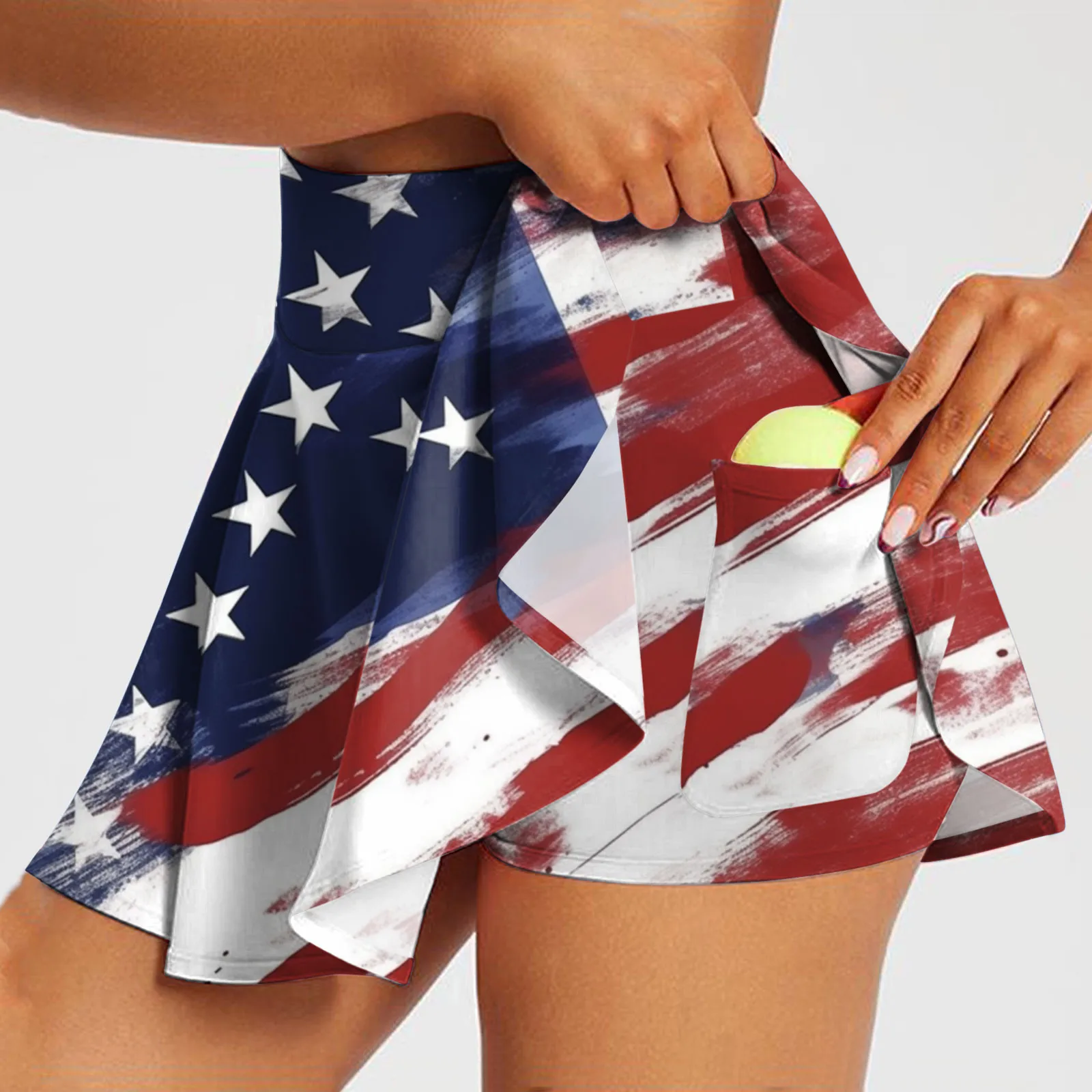 Women Independence Day Print Casual High Waist Tennis Skirt Pleated Skirt Pocket Athletic Skirts Women
