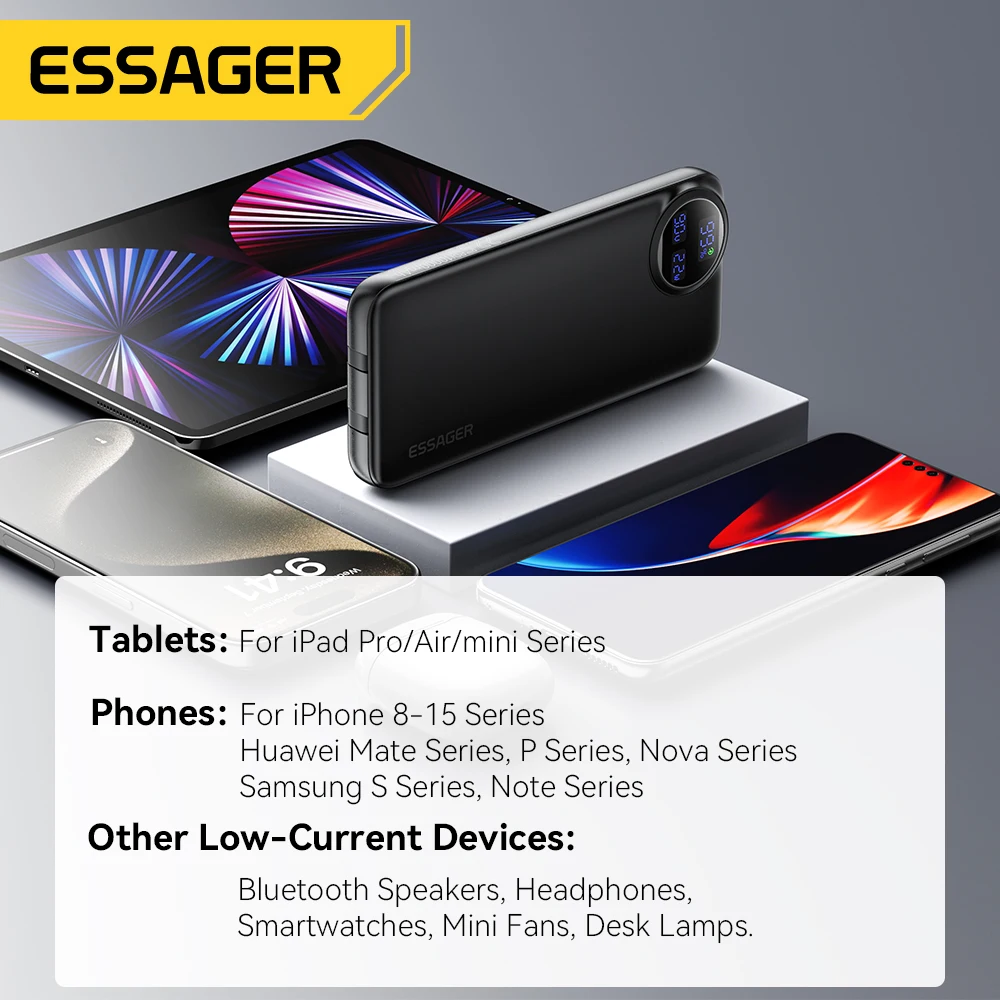 Essager Power Bank 30000mAh 22.5W PD Fast Charging Portable Powerbank 20000mAh/10000mAh For iPhone 16 15 14pro Max Huawei Xiaomi