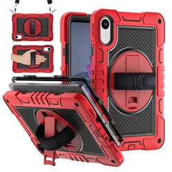 Shockproof Kickstand Kids Tablet Case with Hand and Shoulder Strap for RedMi Pad 2 2025 (Red)