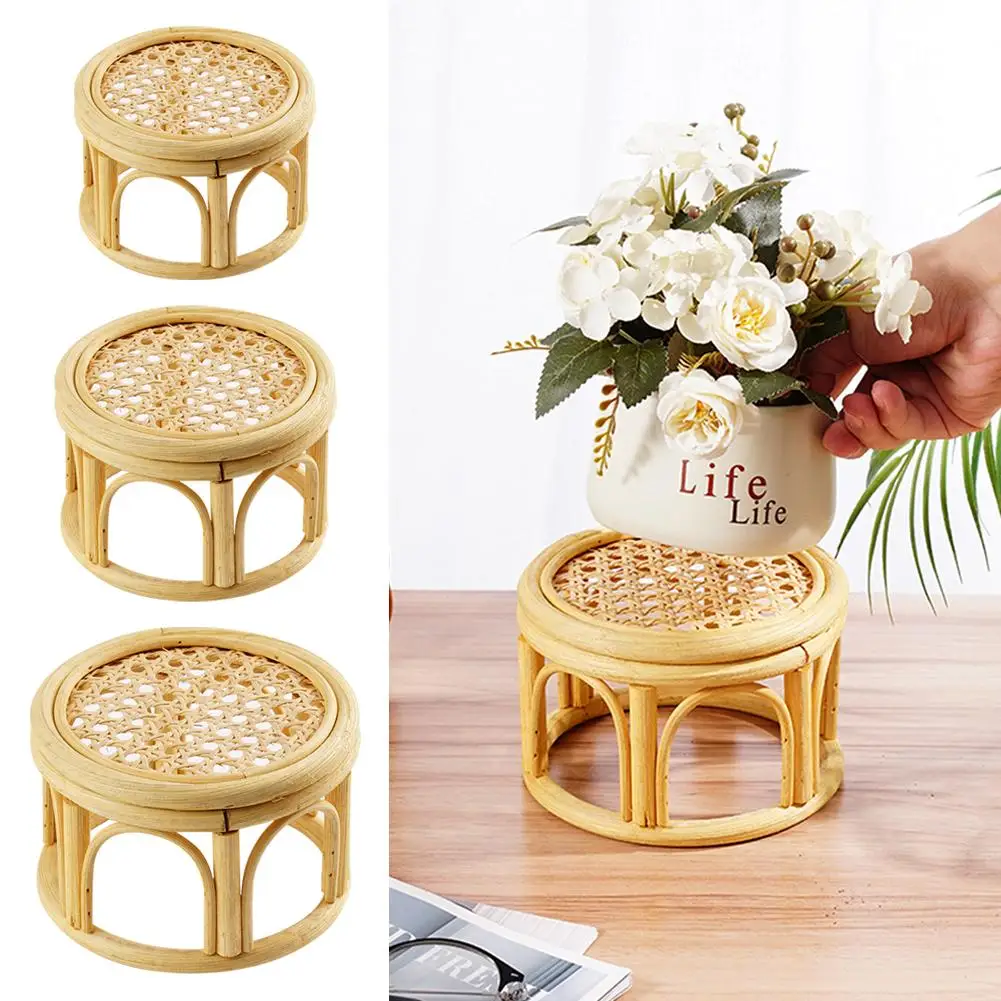 

Boho Rattan Wicker Round Riser Plant Stand Indoor Woven Flower Pot Base Balcony Garden Decoration Natural Rattan Circle Pedestal