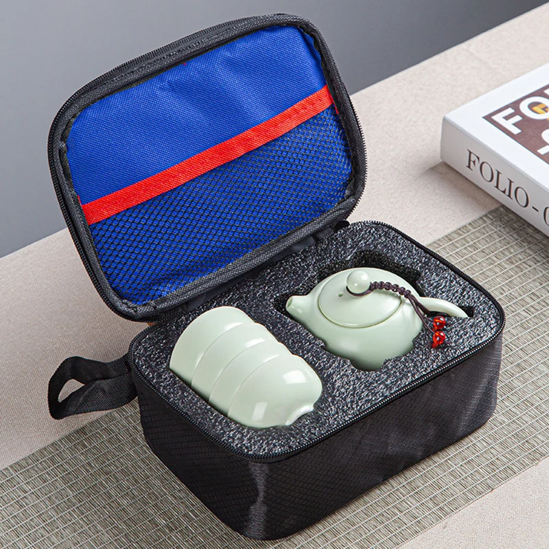 Portable Tea set include 1 Teapot 2 Teacups 1bag,Beautiful and easy teapot kettle,Chinese Travel Ceramic Portable Teaset gaiwan