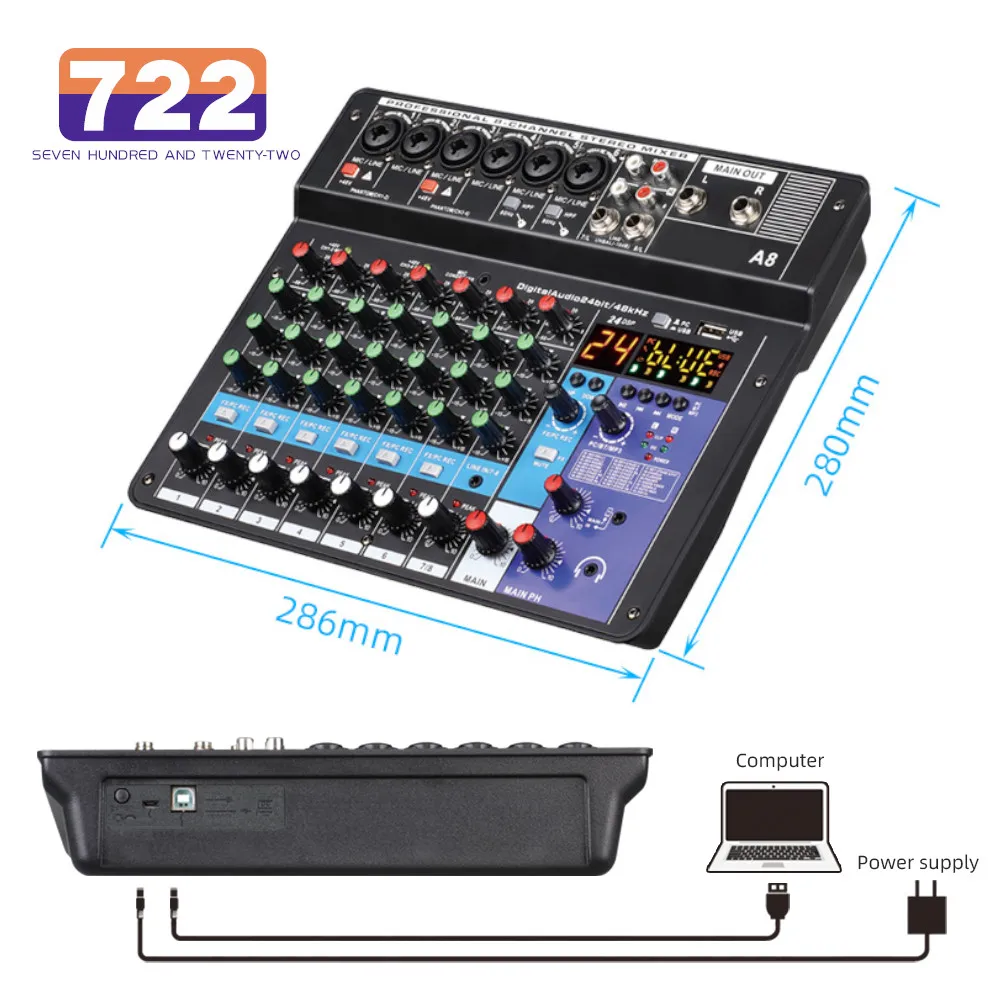 4,6,8 Channel Sound Audio Mixer A8 A6 A4 Professional Portable Mixer