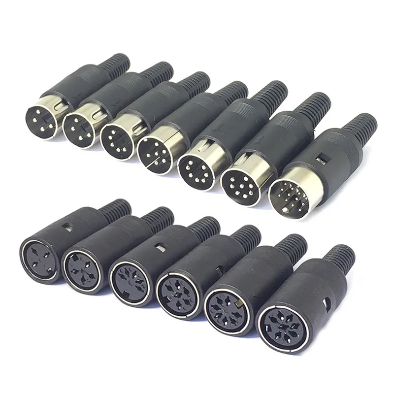 3 4 5 6 7 8 Pin DIN Wire Male Female Plug Socket Jack Solder Connector Chassis Cable Mount with Plastic Handle