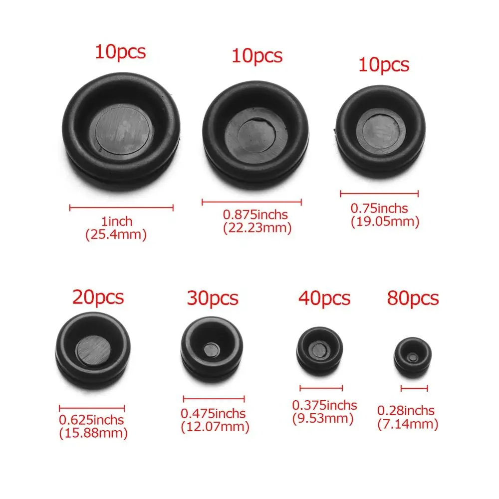 200Pcs 7 Sizes Rubber Grommet Assortment Kit, Firewall Hole Plug Set Electrical Wire Gasket
