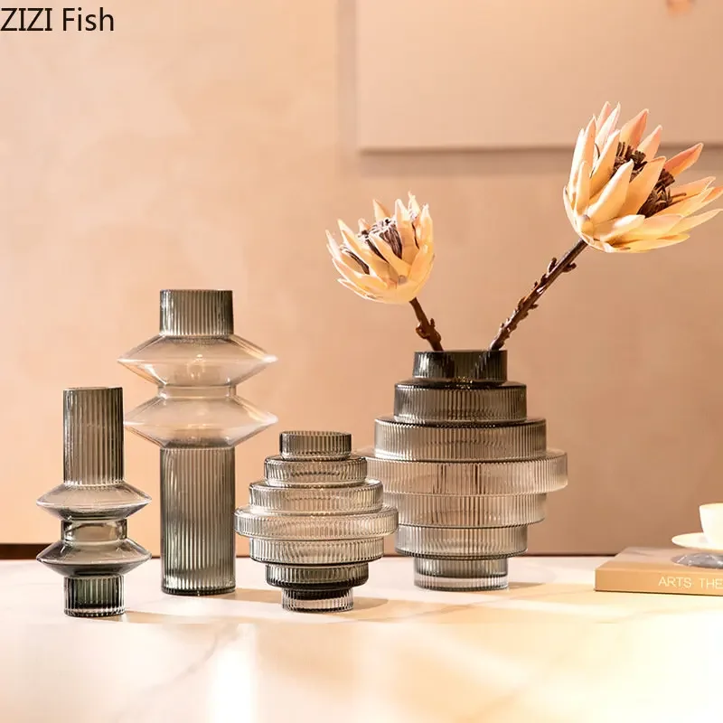 Creativity Amber Glass Vase Hydroponics Flowers Pots Tower Shape Flower Arrangement Desk Decoration Floral Vase Modern Decor 4