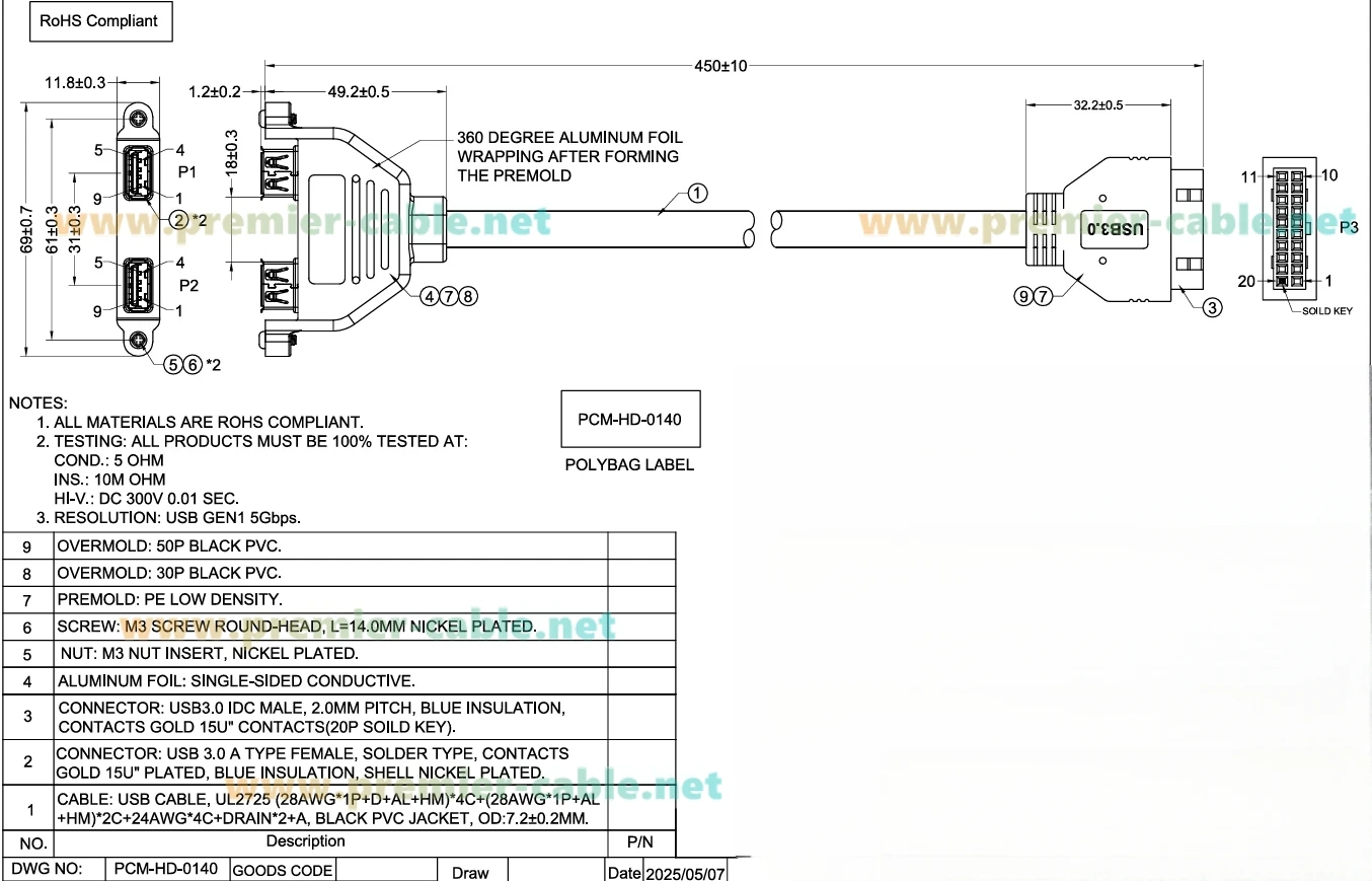 Dual-Port USB 3.0 Buchse auf Motherboard 20-Pin IDC-Anschlusskabel 5Gbps USB Schraubmontage Motherboard-Kabel USB-Steckplatzplatte – Detail 1