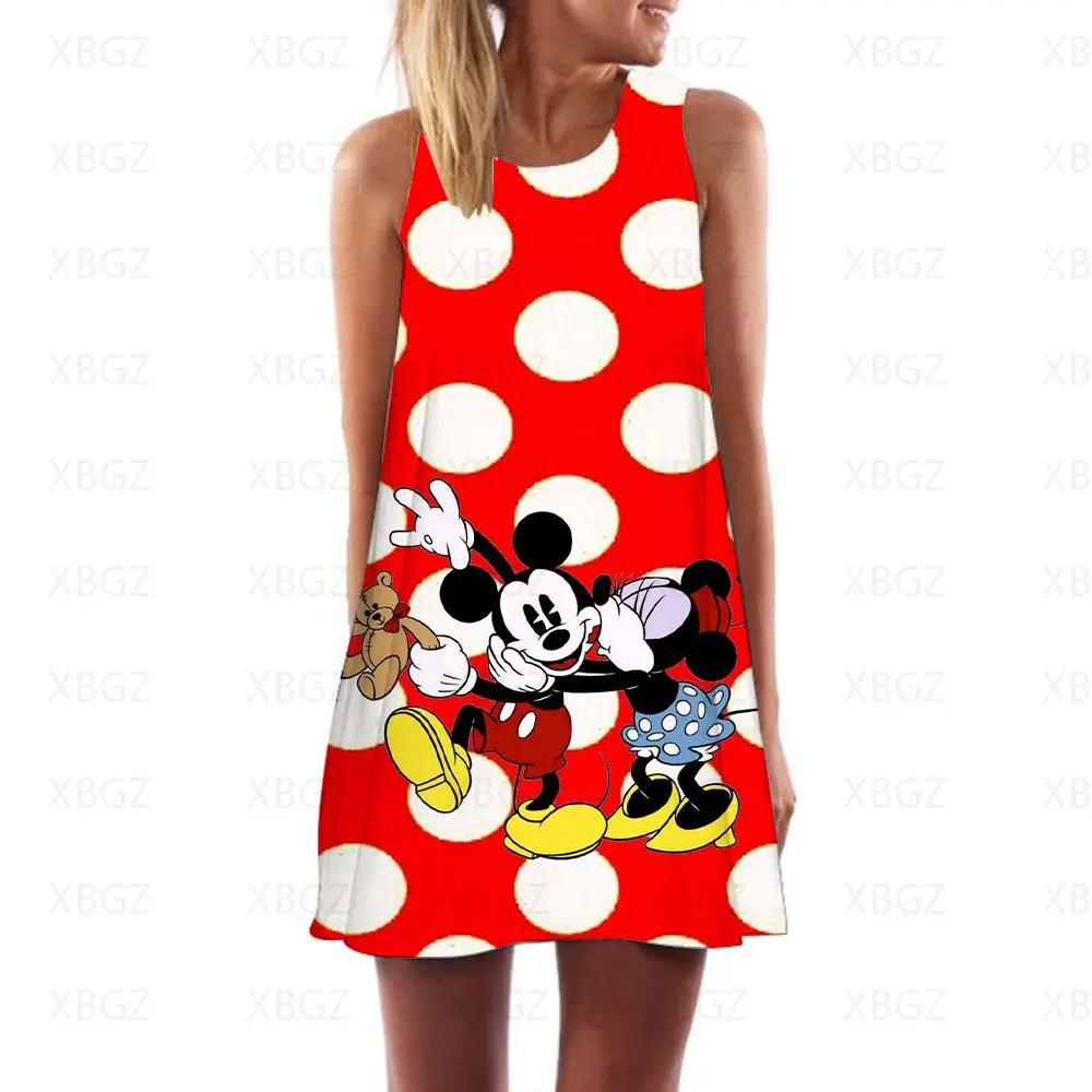 Women's Dress Boho Minnie Mouse Dresses 2022 Sleeveless Summer Sundresses Mickey Woman Cartoon Mini Disney Loose Cool Fashion 3D