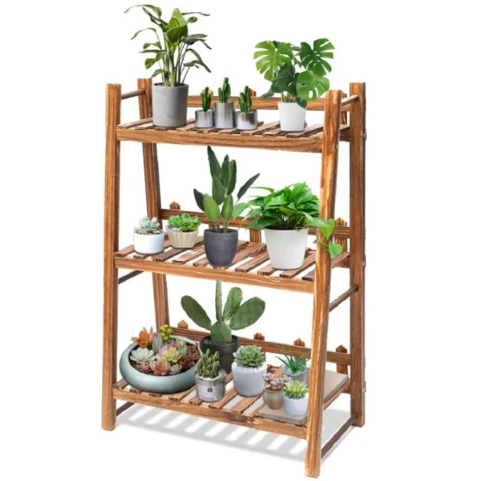 

Подставка для растений, деревянная комнатная трехуровневая устойчивая Вертикальная Нескользящая Многоуровневая лестница для растений, уличная Цветочная полка
