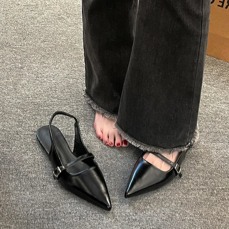 Summer Pointed Toe Women's Sandals Fashion Shallow Slip-on Women's Shoes New Flat Elegant Dress Slingback Shoes Zapatos