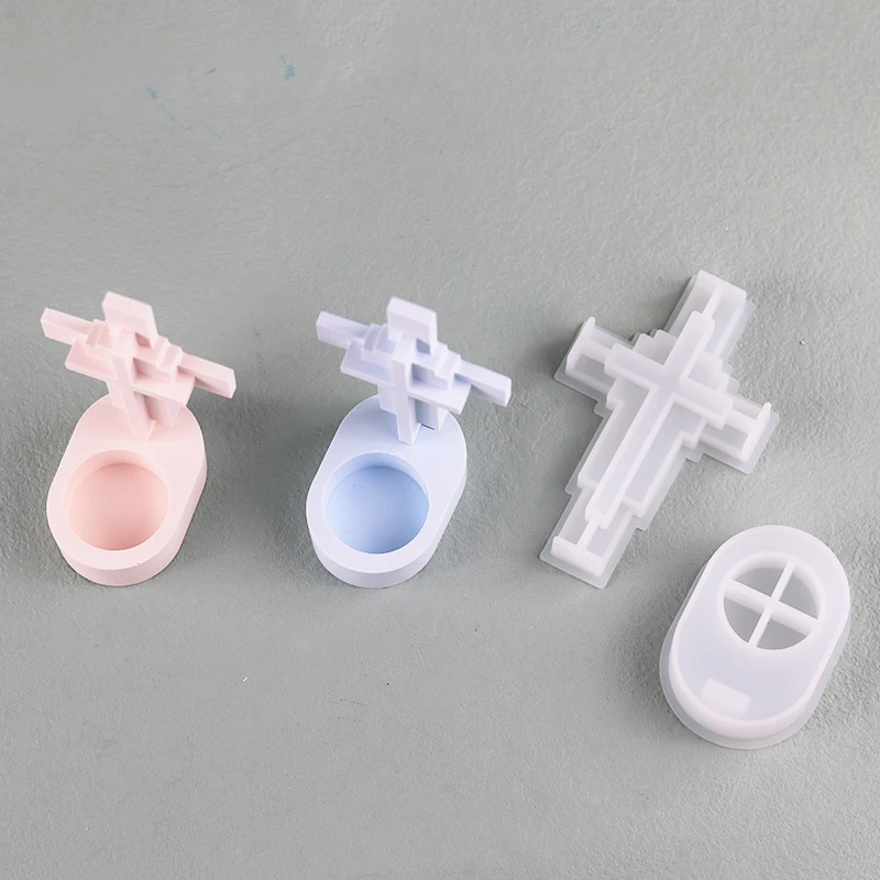 Concrete Cross Candlestick Silicone Mold DIY Handmade Epoxy Resin Plaster Craft Candle Holder Casting Molds Xmas Gift Home Decor