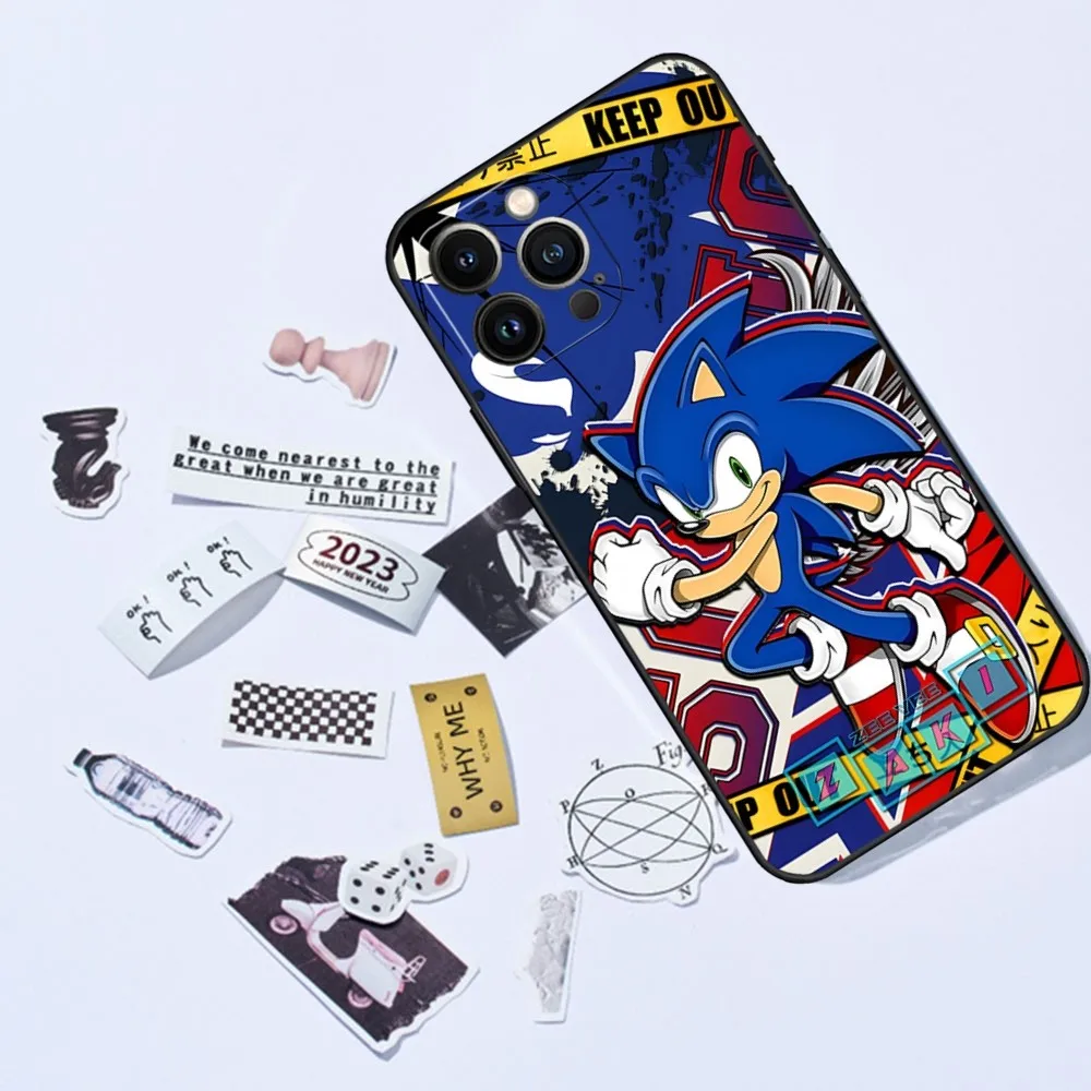 thumbnail image 1 of Funda de teléfono con dibujos animados de anime S-Sonics Hedgehog para iPhone 15, 13 Pro Max, 14 Mini, 12, 11, Xr, X, Xs, 6s, 6, 8, 7 Plus, carcasa trasera de silicona, 1 of 5