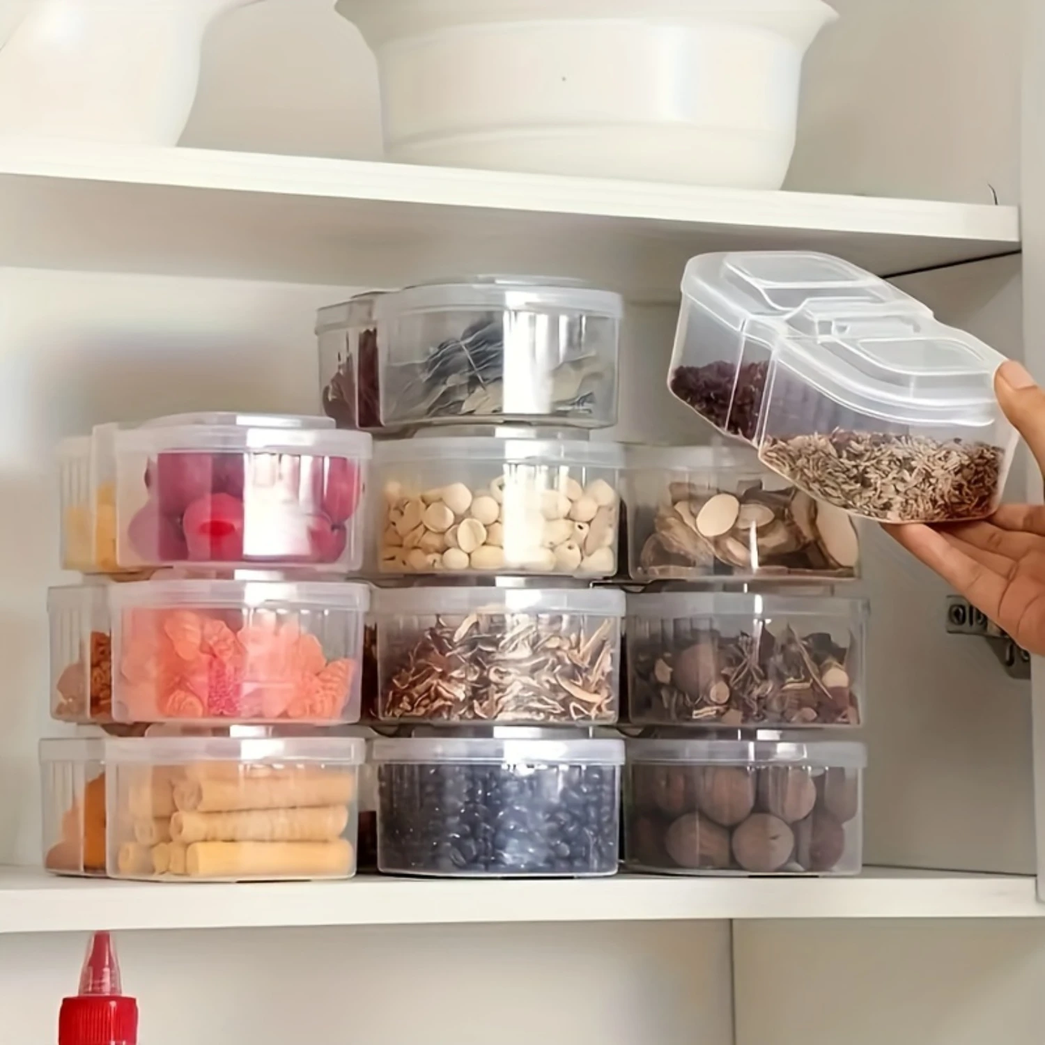 1pc Food Container, Multifunctional Leakproof Box, Portable 2 Grids Sealed Box For Spice, Snack, Fruit