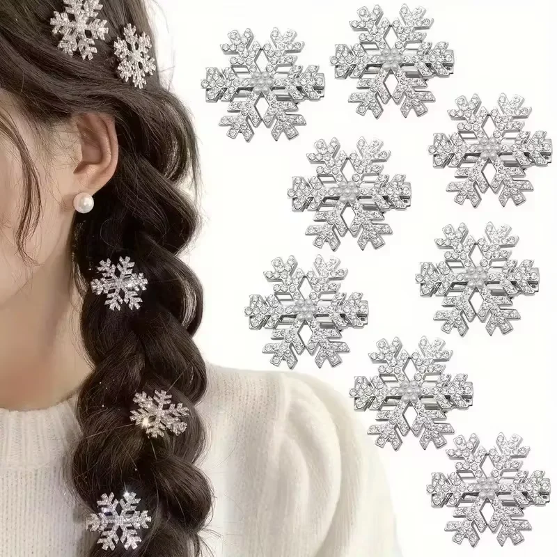 10 Stück/Schneeflocken-Haarspangen, Haarspangen, Weihnachts-Haarschmuck aus Metall, geeignet für langes, dichtes Haar von Damen und Prinzessinnen.