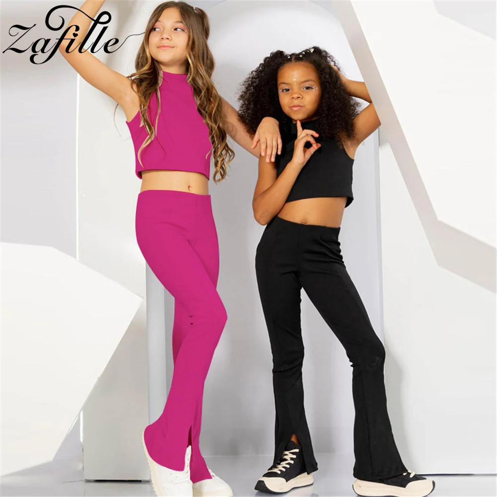 

ZAFILLE Solid Children Clothing Set Tank Top+Bell Bottoms 1-7Y Baby Summer Clothes Girls Suits Set Casual Kids Toddler Costume
