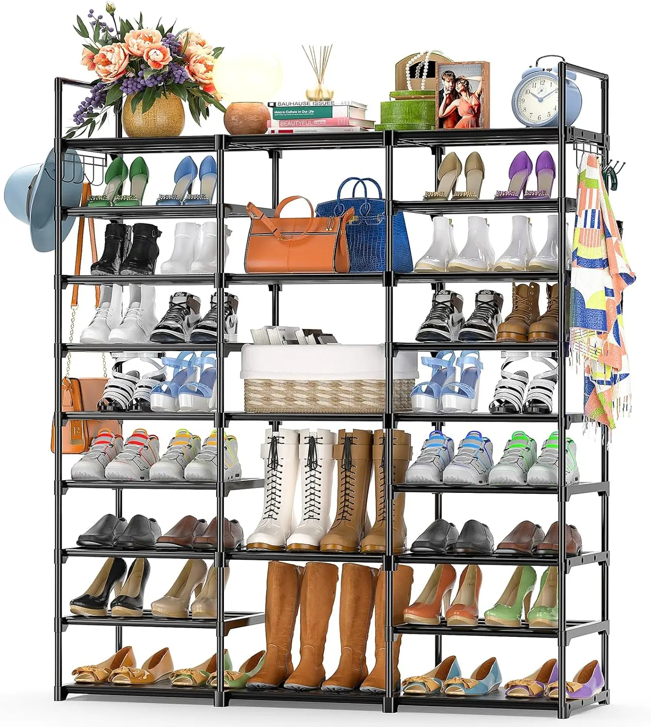 9-Tier Metal Shoe Rack Organizer for 50-55 Pairs - Space Saving Storage Shelf for Entryway, Closet, Bedroom