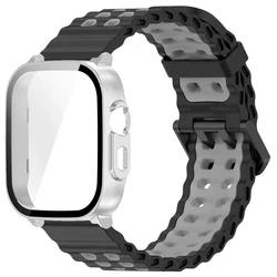 Silicone Band and Protective Case for Smartwatch - Premium Wristband Accessory Set with Screen Protector and Strap (Black Gray - silver)