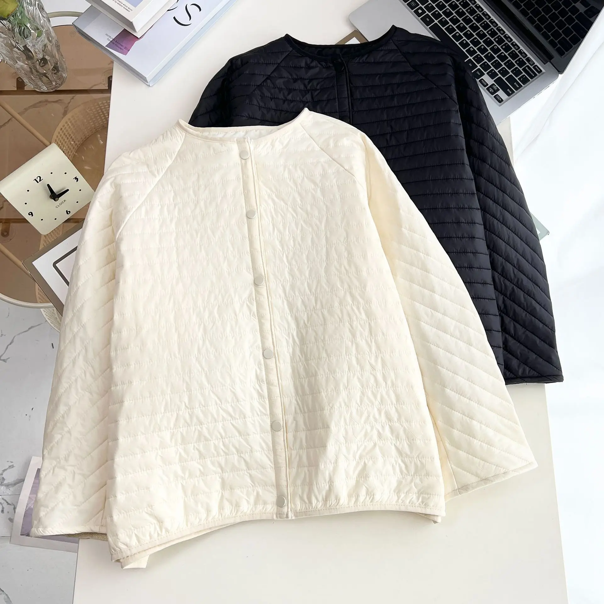 XXXXL Fashion Plus Size Women's Parkas Autumn And Winter New Simple Collarless Thin Padded Jacket Warm Casual Striped Coat 1740