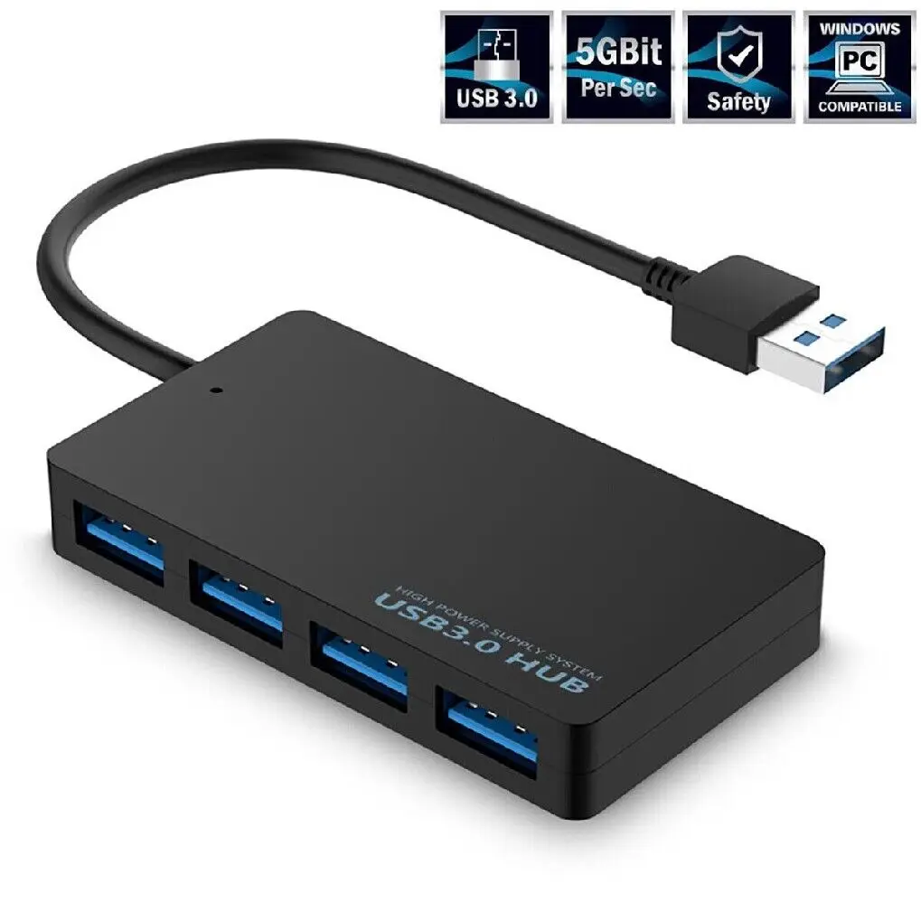 

High-Speed 4 Port USB 3.0 Hub for PC Laptop Desktop Transfer Device Connection Support Hot Swap and Low Power Consumption
