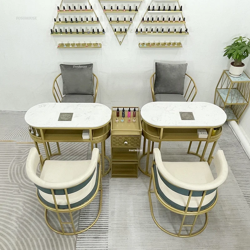 Modern Iron Nail Tables for Beauty Salon Furniture Professional Manicure Table Simple Multi-functional Marble Desktop Nail Table
