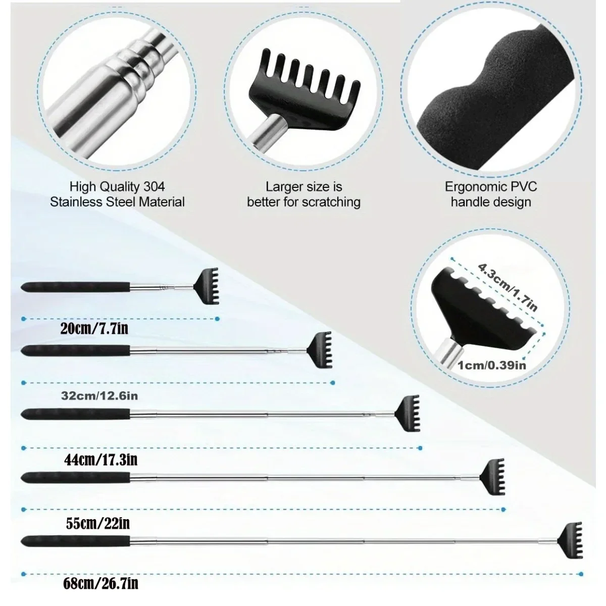 Telescopic Back Scratcher Ergonomic Back Scratchers Extendable Metal Claw Design Stocking Stuffers Hand Massager Backslap