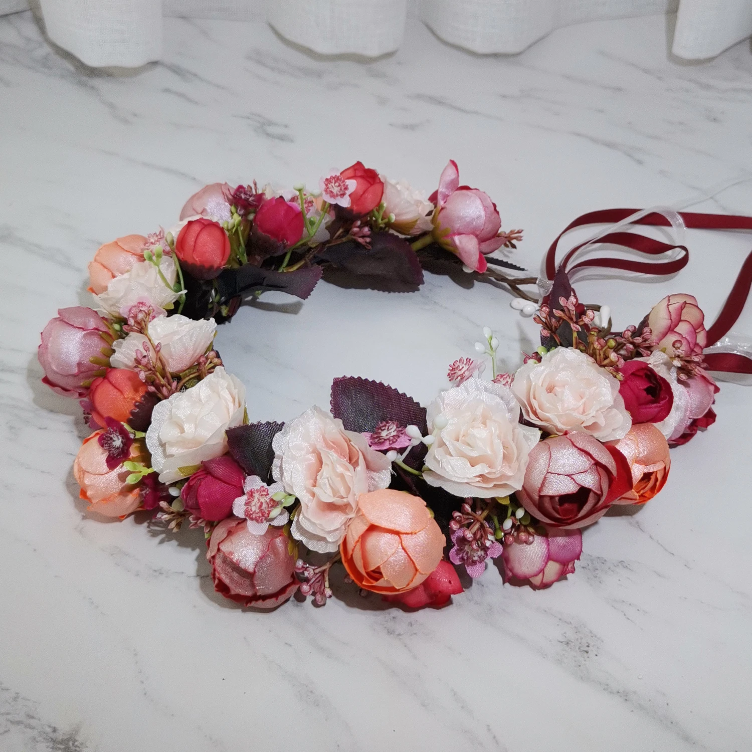 Rose Buds Flower Crown Girls' Dress Hair Accessories Wedding Bridal Headband Ornament Kids Children Floral Garlands