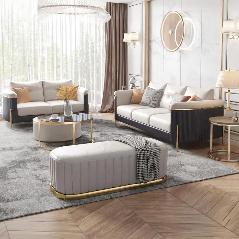 

Designer Corner Long Chair Leather Sofa Set Modern Minimalist Sofa For Large Villa Living Room Meubles De Salon Home Furniture