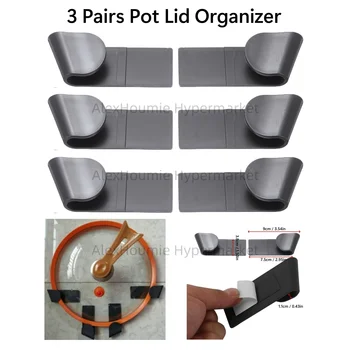 3Pairs Plastic Pot Lid Rack Wall-Mounted Organizer Hanging Holder for Pan Pot Cover Rack Kitchen Storage