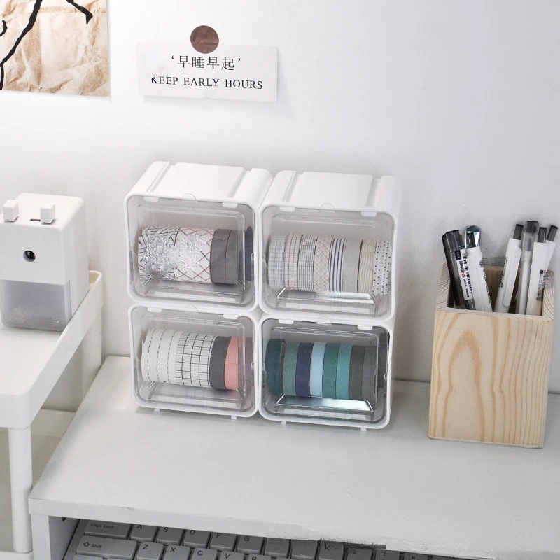 New White Storage Box for Tapes Clips Desktop Organizer Girls