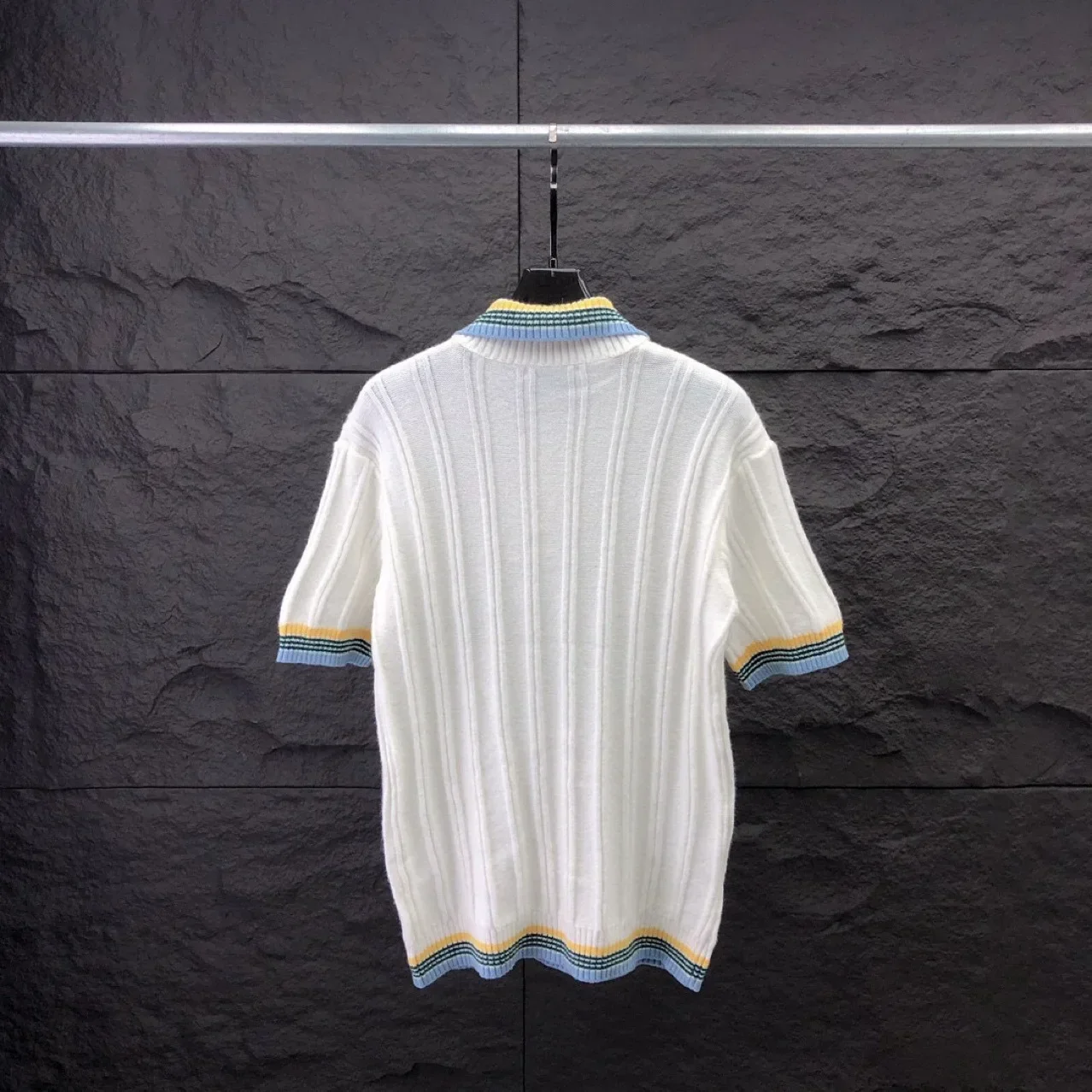 2024 Men's Knitted Jacquard Polo Shirt Casual Striped Collar Solid Color Short Sleeve T-Shirt Breathable CA Brand Clothing