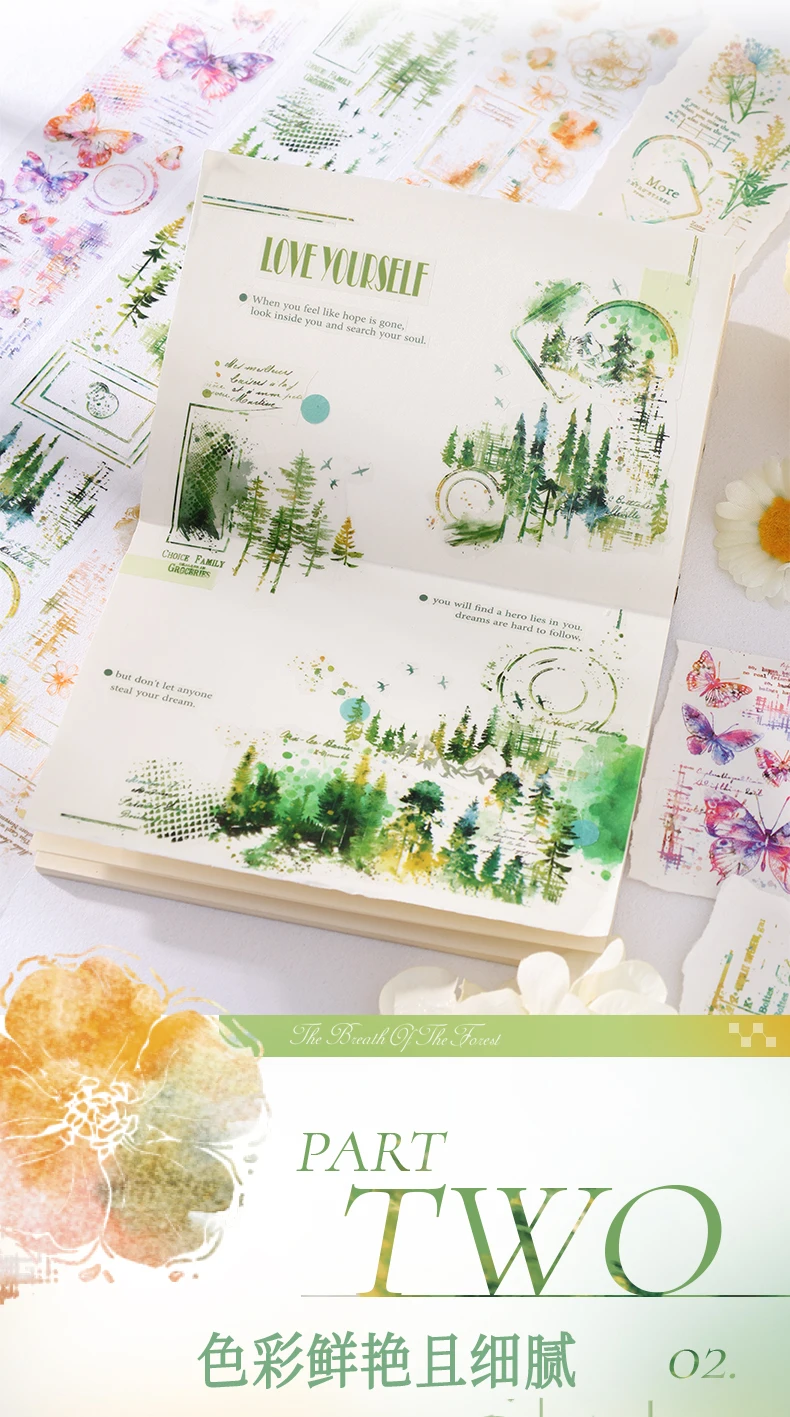 Journal GO 5 x 200 cm Waldschmetterlinge PET-Band Landschaftsaufkleber DIY Scrapbooking Tagebuch Collge Junk Journal Masking Tape – Detail 5