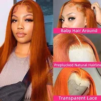 200% densité gingembre droite perruques de cheveux humains os droit 13x6 HD dentelle frontale perruques de cheveux humains pré plumés pour les femmes brésiliennes 4