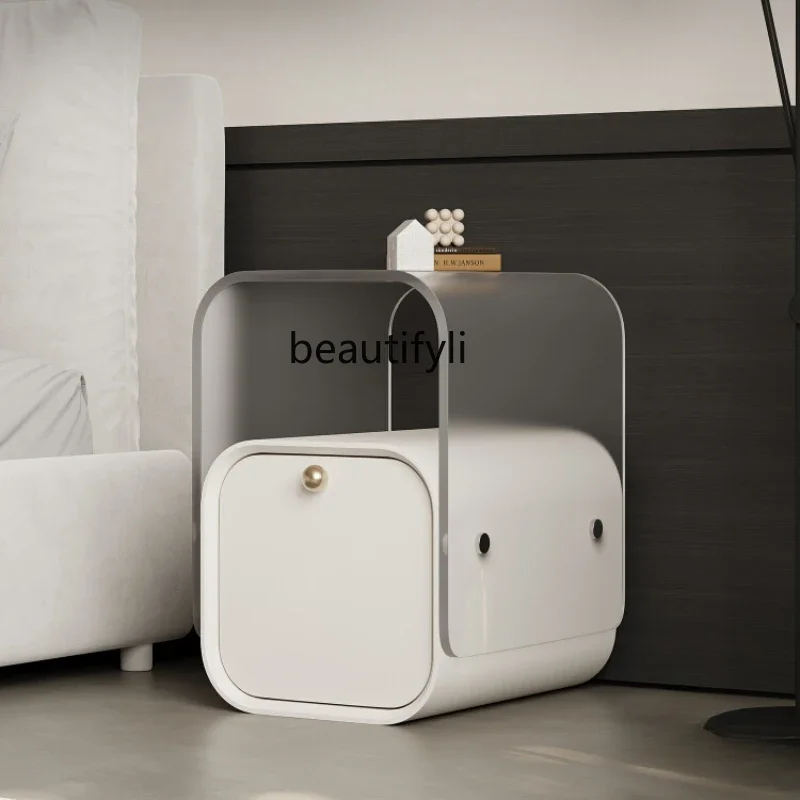 

Cream Style Super Narrow Bedside Table Acrylic Bedroom and Household Storage Hollow Bedside Cabinet