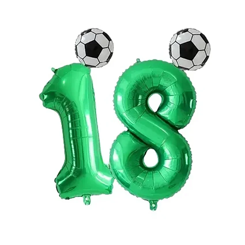2 Stück 32 Zoll Grüne Zahlen-Folienballons 10 Zoll Fußball-Heliumballons Kinder Geburtstag Party Sport-Themen Partydekoration