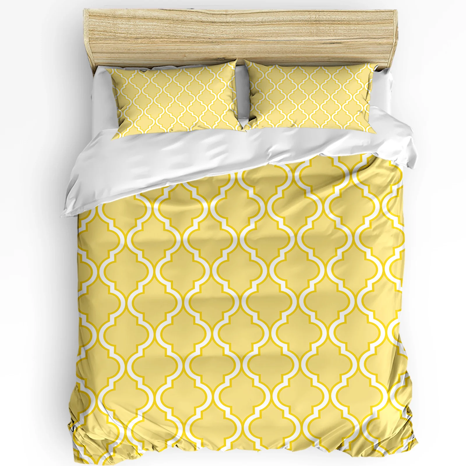 

Yellow Moroccan Geometry 3pcs Duvet Cover Set with Pillow Case Double Comforter Bedding Set Quilt Cover Couple Bed