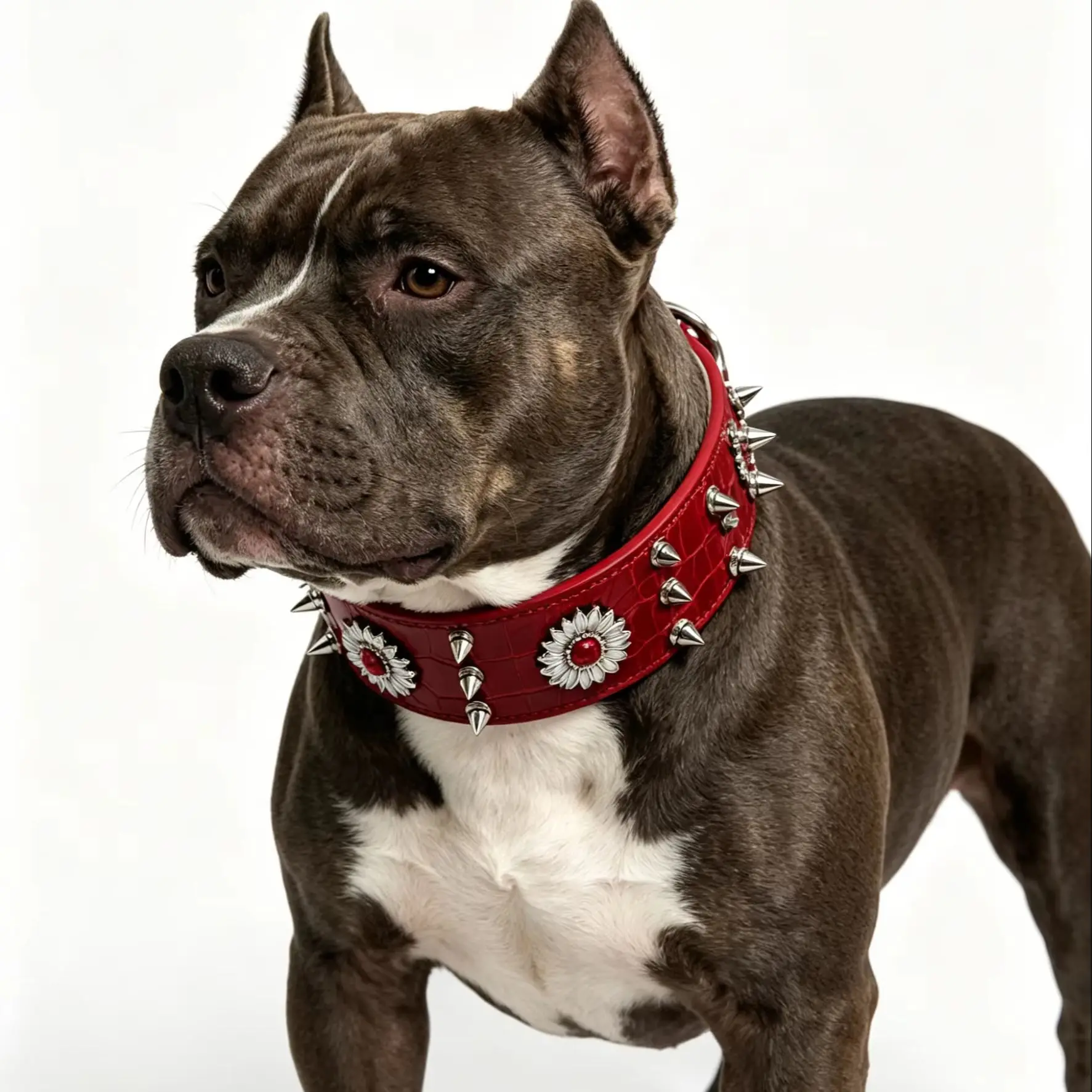 Stylish Red Riveted Dog Collar - Trendy Street Punk Design