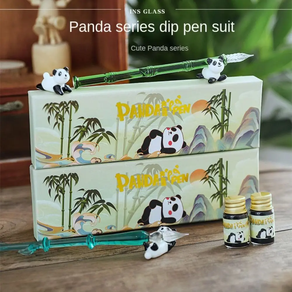 

Writing Pen Panda Series Glass Dip Pen Stationery Fountain Pens with Ink Signature Dipped Pen China-Chic Transparent