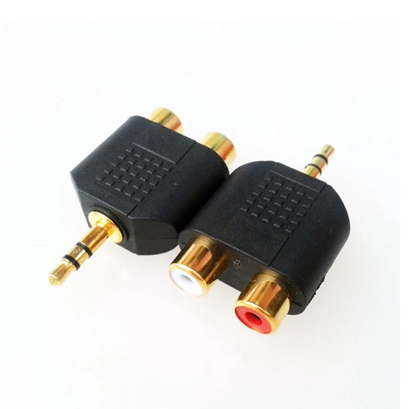 Conector adaptador que converte macho trilha 3,5 mm conector 2RCA RCA fêmea