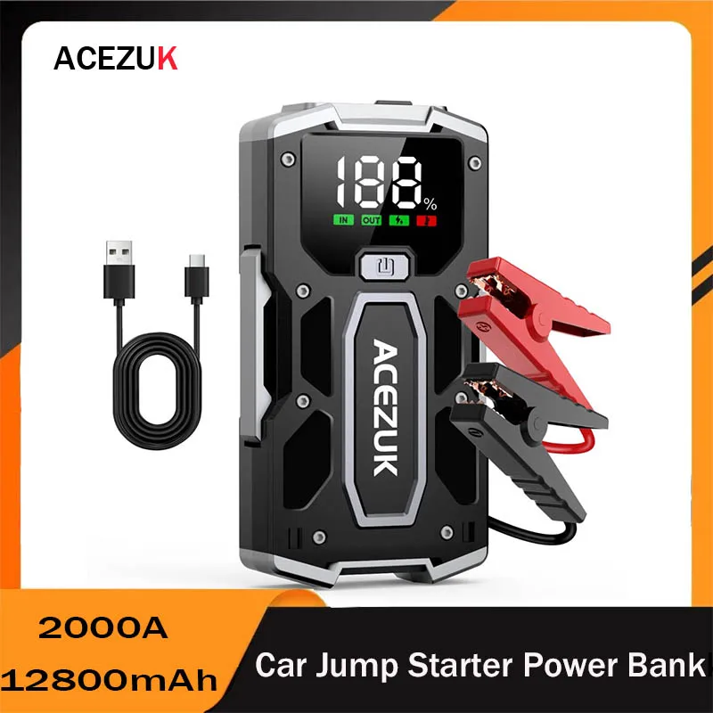 

12800mah Car Jump Starter 2000A 12V Emergency Booster Starting Device Power Bank For Diesel Gasoline Cars