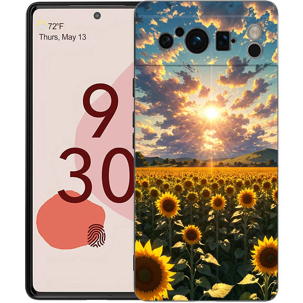 Elegant Sunflower Design Luxury Phone Case - Black Soft TPU Cover