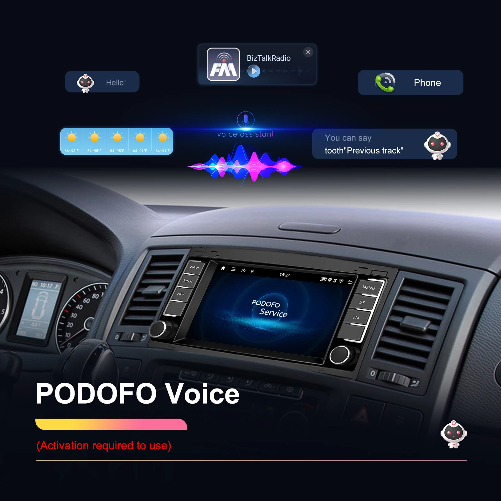 Podofo 4G LTE Android Autoradio GPS-Navigation Wireless Carplay Android Auto Multimedia-Player für VW Touareg/Transporter – Detail 13