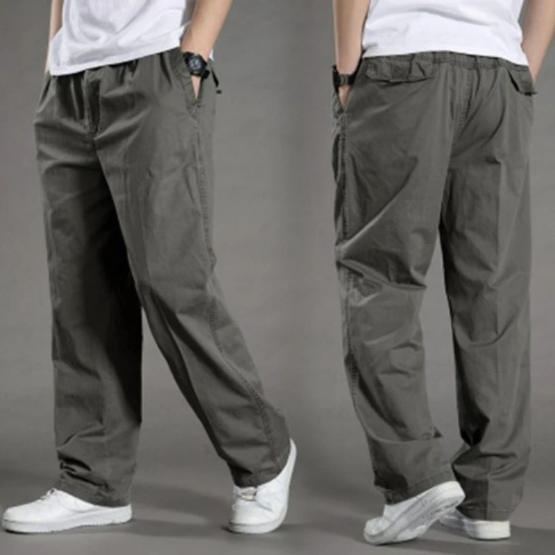 

Casual Loose Cotton Cargo Pants Men Plus Size Elastic Waist Solid Trouser Brand Multi-Pocket Outdoor Sweatpants Men Clothing