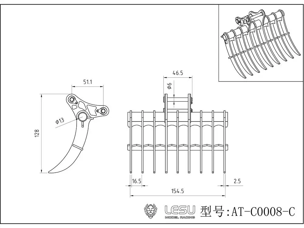 Baggerlöffelrechen im Maßstab 1:14, LESU Modell ET35, modifizierter, schnell abnehmbarer DIY-Upgrade-Bausatz aus Metall für Bagger, Autozubehör – Detail 1