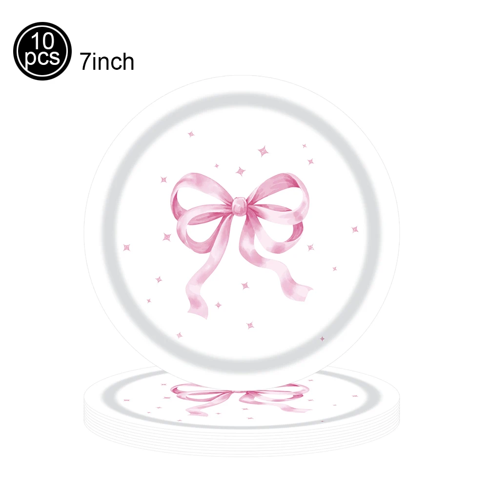 Pink Bow Birthday Party Tableware Set - Plates, Cups, and Napkins